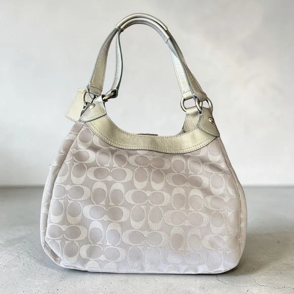 Coach Grey Pale Lilac & Silver Signature Hobo Shoulder Bag Vintage - Picture 2 of 14